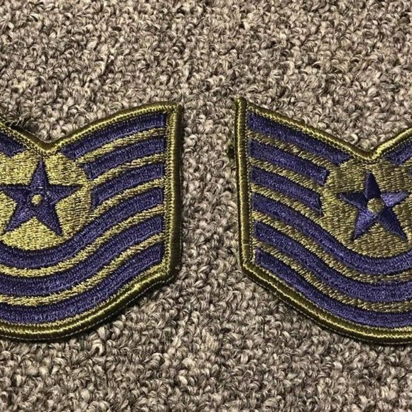 1 PAIR 2 PATCHES 1976-1993 USAF AIR FORCE RANK PATCH MASTER SERGEANT E-7 OG - Picture 1 of 10